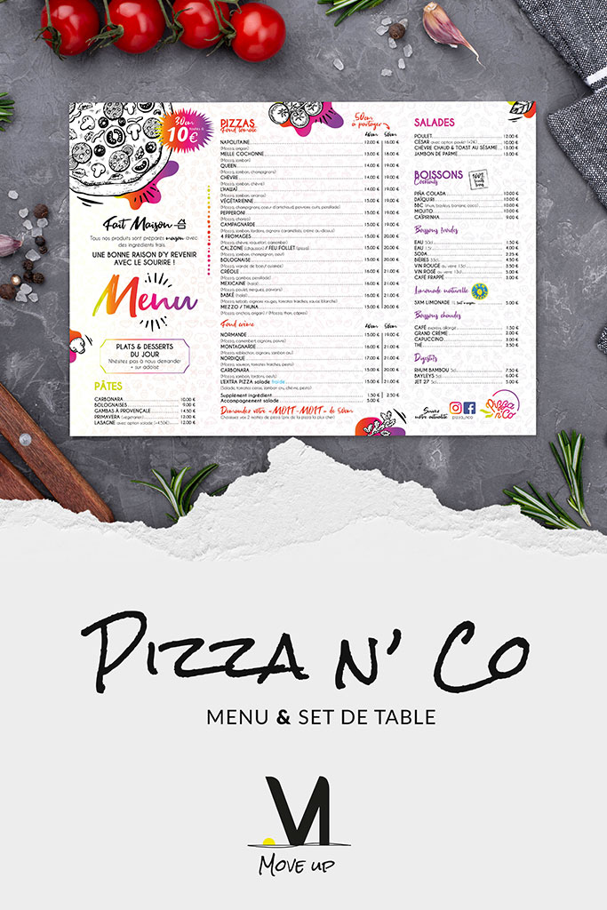 move up studio projet menu set de table pizza n co